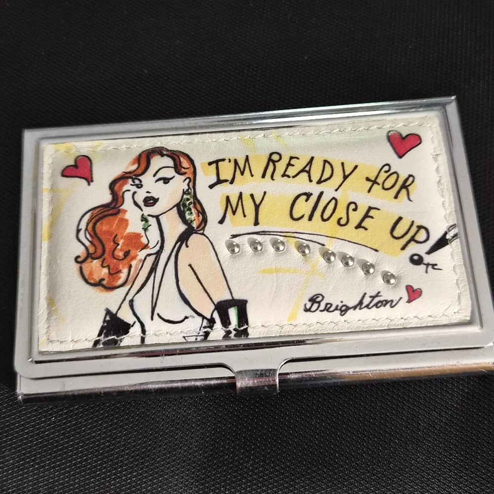 Brighton Pop Art Ladies Business Card Holder - Leather, Studs & Stainless Steel